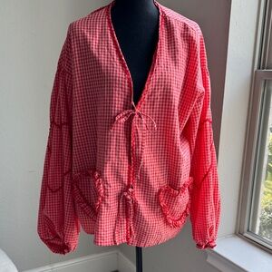 Women's Pink Gingham Tie-Front Jacket